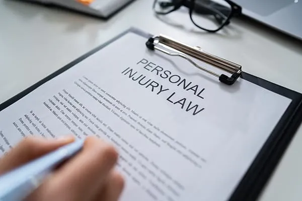 Clip board with personal injury law documents attached.