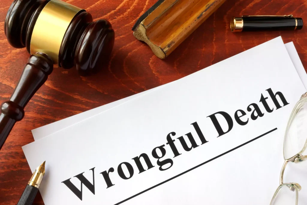 Wrongful death claim form and a wooden gavel.