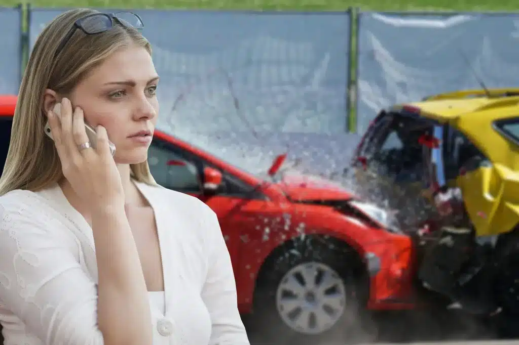 Woman calling after a car accident.
